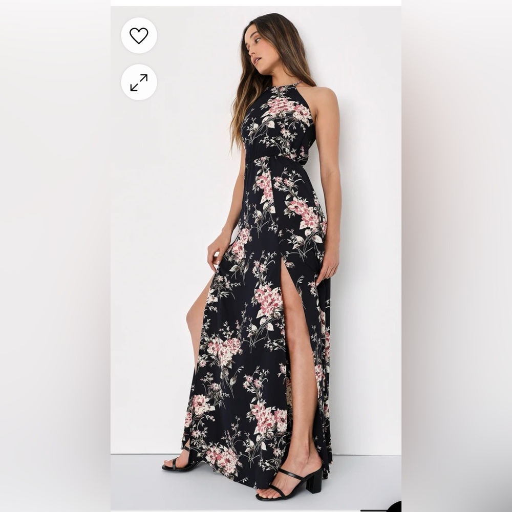 Lulus XS Midnight blue floral maxi dresss